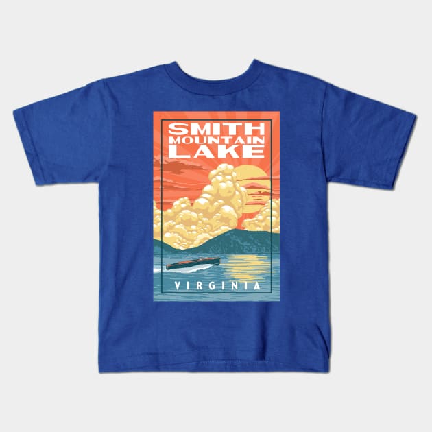 Smith Mountain Lake Virginia Vintage Boat WPA Poster Style Kids T-Shirt by GIANTSTEPDESIGN